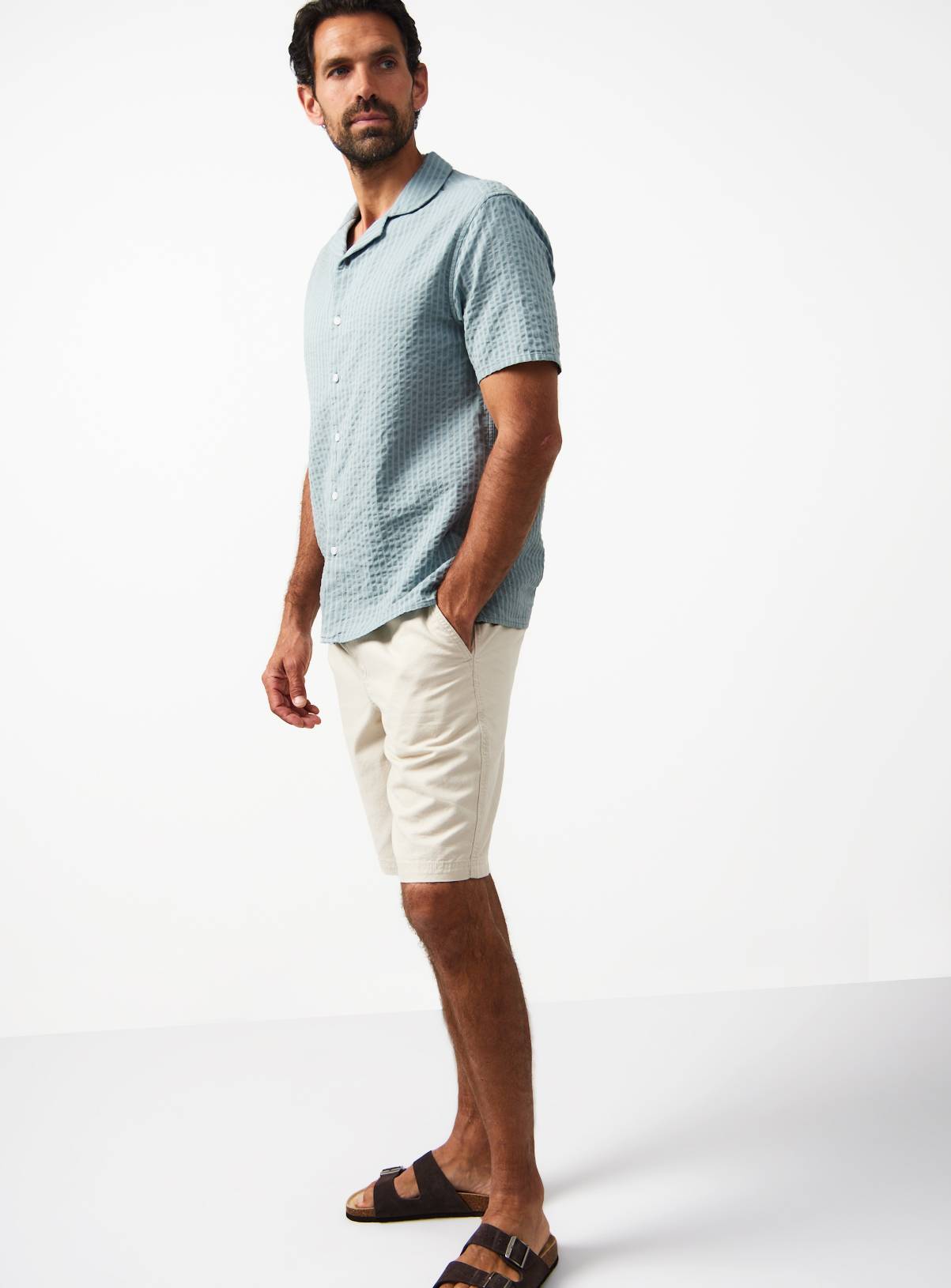 Light Blue Stripe Print Seersucker Revere Neck Shirt XXXL - Image 2